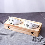 Bamboo Bowl Holder & Ceramic/Stainless Steel Double Bowl - Pup Buddy