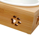 Bamboo Bowl Holder & Ceramic/Stainless Steel Double Bowl - Pup Buddy